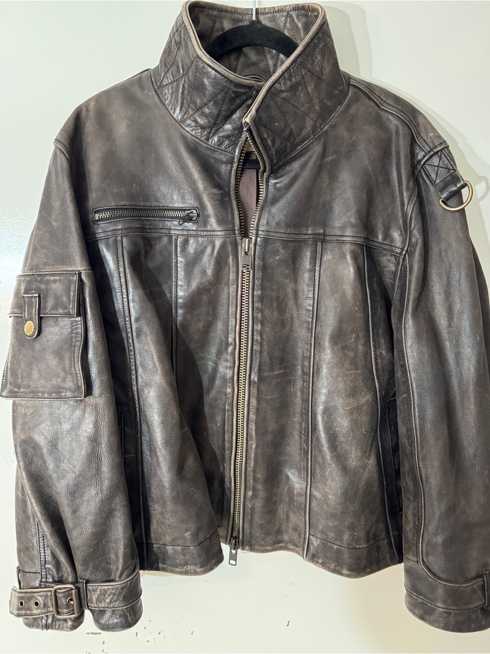 FREE PEOPLE- NEW WITHOUT TAGS! Brown Leather Bomber Jacket MSRP 698.00